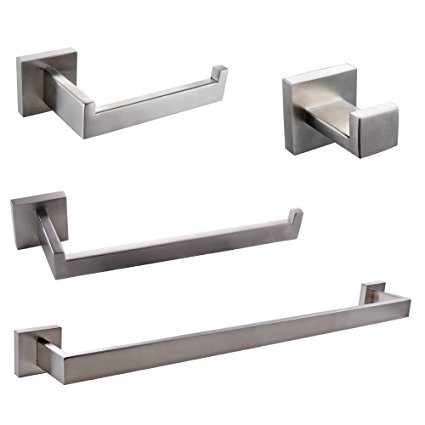 KES 4-Piece Bathroom Hardware Accessory Set, Towel Bar Robe Hook Toilet Paper Holder Towel Ring Wall Mount, Brushed Finish SUS 304 Stainless Steel, LA252-42