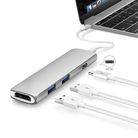 NinkBox GN22B USB-C Hub with Power Delivery 2 superspeed USB 3.0 ports,1 HDMI Port,1 USB-C Input Charging Port for MacBook 12-Inch, Aluminum Alloy Build