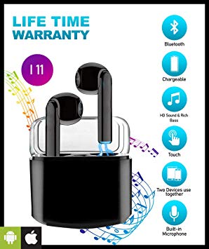 【2020 Upgraded Version】Priish® Original Iseries TWS Sound Wireless Bluetooth Earphone Earbud Portable Headphone Handsfree Sports Running Sweatproof Compatible iOS Android Smartphone Active Noise Cancellation Charging Case (Black/White)