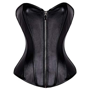 KIWI RATA Women's Punk Rock Faux Leather Buckle-up Corset Bustier Basque with G-String