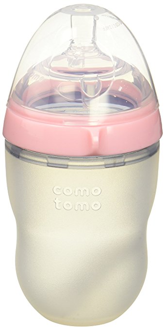 Comotomo Natural Feel Bundle - 2 Items:  8 Ounce Baby Bottle Pink, Extra Pack Medium Flow Nipples