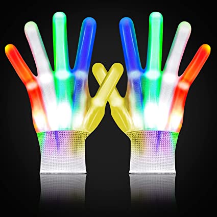 Cocopa LED Gloves for Kids, Flashing LED Finger Light up Gloves 6 Modes for 7-12 Years Old Boys Girls Children, Finger Gloves Glow in the Dark for Halloween Christmas Party Favors Supplies Toy, Medium