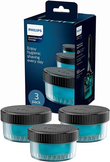 Philips UK Kitchen and Home Quick Clean Pod Replacement Cartridge for Electric Shaver, 3-pack, Up to 9 mos hygienic shaving, Quick Clean Pod compatible, CC13/50, 669 g, 3-Count