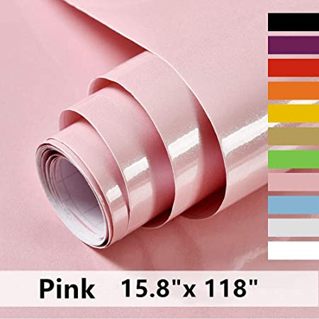 Pink Contact Paper15.8" X 118"Decorative Self Adhesive Film Vinyl Seif Adhesive Paper for Countertops Kitchen Cabinet Waterproof Removable Shelf Paper Leave No Trace Surfaces Easy to Clean