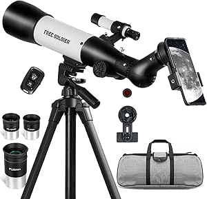 FREE SOLDIER Telescope 70mm Aperture 500mm Refractor Telescope for Adults High Powered - Professional Astronomical Refracting Telescope for Adults Beginners with Phone Adapter and Carry Bag White