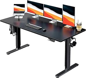 HUANUO Electric Standing Desk, 60" x 24" Whole Piece Desktop, Adjustable Height Computer Desk, 4 Height Memory Settings, Sit Stand Up Desk for Home Office, Black