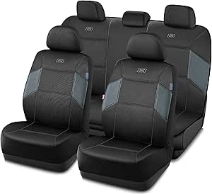 Skechers Work Car Seat Covers, 5-Times Stronger Built-in Webbing Seat Cover Full Set, Mesh Fabric Seat Cover for Car, Airbag Compatible, Automotive Comfort for Most Cars, Trucks, SUVs (Grey,Full Set)