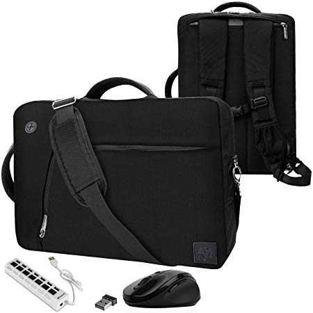 VanGoddy Convertible 17.3 inch Laptop Bag Black with USB Hub and Mouse Fit for Asus VivoBook 17 X705 F712FA, Pro 17 N752VX, X571, TUF FX705, StudioBook S W700, ROG, Zephyrus, FX753