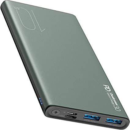 TOZO WB1 Power Bank 10000mAh Portable Charger 18W PD Quick Charge 3.0 Ultra-Compact Battery Pack with 2 USB Ports, USB-C Input/Output, High-Speed Charging for iPhone,iPad,Samsung Android,etc.Green