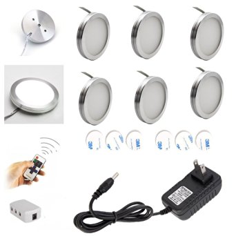 Aiboo Wireless LED Under Cabinet Lighting Dimmer with RF Remote Control, 6 LED Puck Lights, Total of 12W, for Kitchen Closet Wardrobe (Cold White)