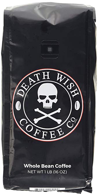 Death Wish Whole Bean Coffee The Worlds Strongest Coffee Fair Trade and USDA Certified Organic - 16 Ounce Bag