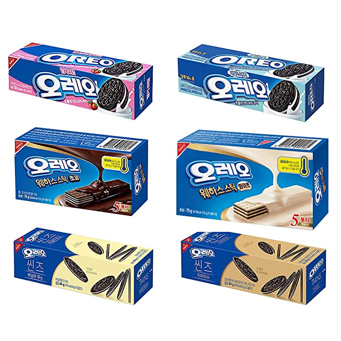 Oreo Variety Cookies, Thin, Wafer, and Sandwich Cracker, Chocolate, Vanilla, Strawberry, Mild Sweet, and Tiramisu Korea Exclusive Snacks (Pack of 6)