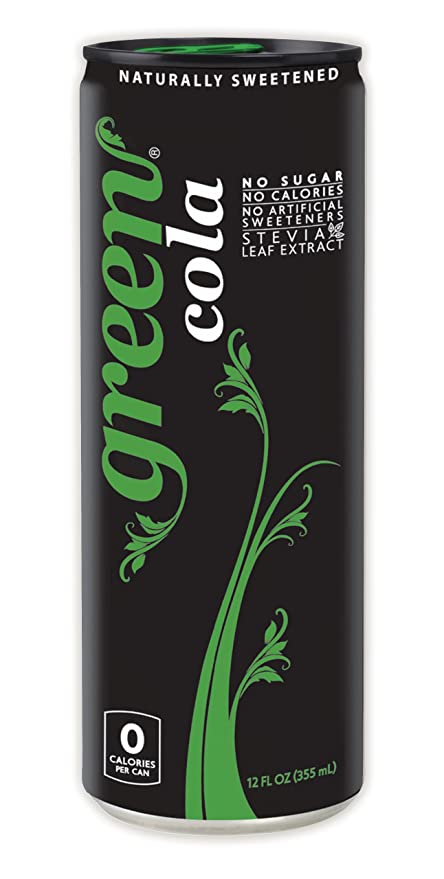 Green Cola - Sugar Free, Zero Calories, Naturally Sweetened with 100% Stevia Leaf Extract, Carbonated Soda, 100% Cola Taste, 12 Fl Oz each can - Pack of 12