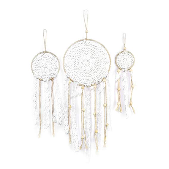 Dream Catchers,SHZONS 3 PCS Boho Wedding Party Favor,Fall Decor New Year Gift Baby Shower,Birthday Gift,Bedroom Wall Ornaments,Car Hanging Decoration,White Feather