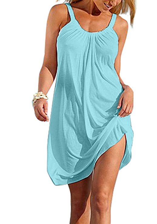 Poulax Women's Summer Causal Solid Color Beach Dress Swimsuit Bikini Cover UPS(FBA)