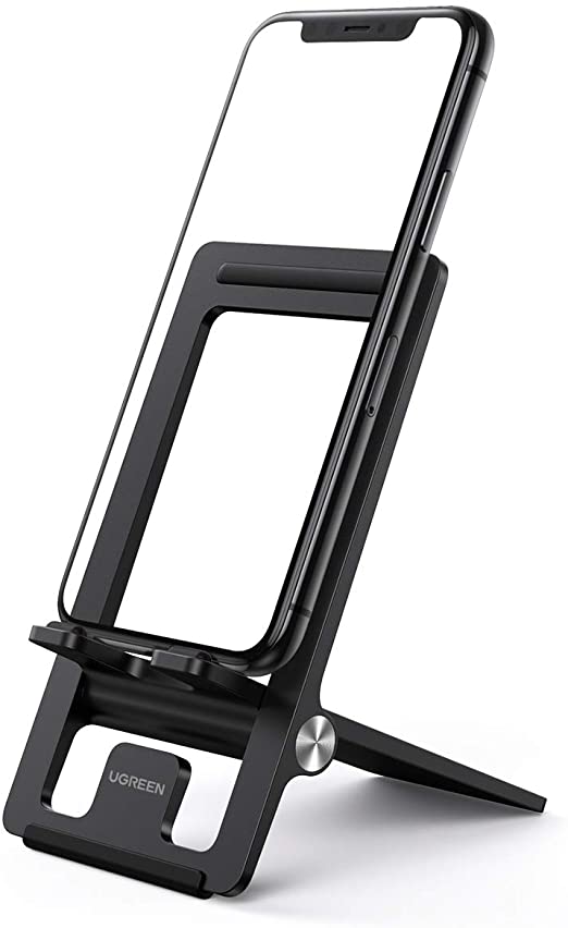 UGREEN Cell Phone Stand for Desk Adjustable Phone Holder Dock Compatible for iPhone 11 Pro Max XS XR 8 Plus 6 7 6S Smartphone, Foldable and Portable (Black)