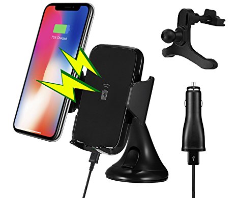 Foster FAST CHARGING Wireless Charger 3-in-1 Air Vent, Dashboard & Windshield Car Mount Qi Enabled for iPhone X/8/8 Plus and more