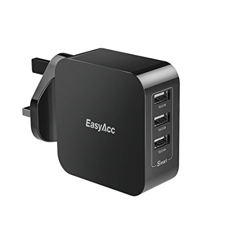 EasyAcc Mains USB Charger 3-Port Wall Charger 36W Adapter for Samsung S8 S7 S6 A5 2017, iPhone 6 8 X 7 iPad and More