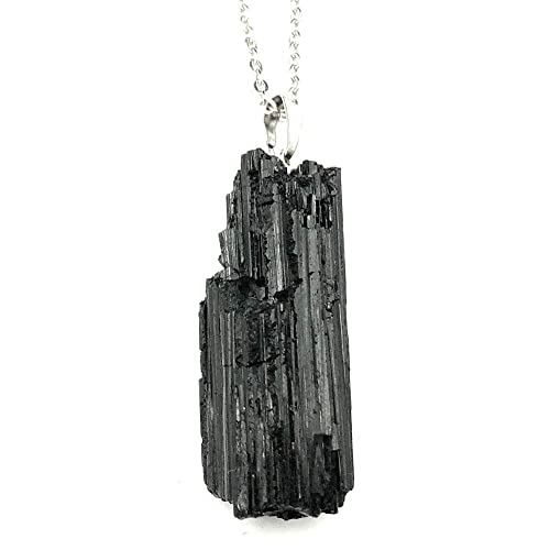 Long and Skinny Raw Black Tourmaline Pendant Necklace