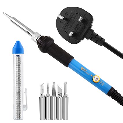 Amzdeal 60W 230V Soldering Iron Adjustable Temperature Welding Starter Tool Set-(6 in 1 Tips)