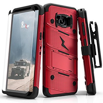 Galaxy S8 Active Case - Zizo [Bolt Series] FREE [S8 Active Screen Protector] Kickstand [12 ft. Military Grade Drop Tested] Holster Samsung Red/Black