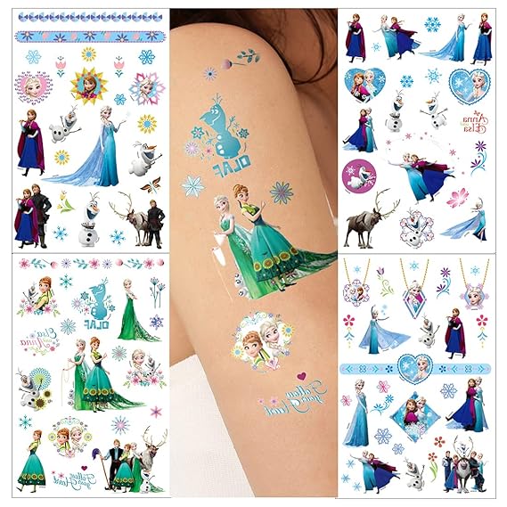 Princess Tattoos 4sheets Fake Temporary Tattoos for Kids Women Adults Party Favors Birthday Decorations, 4 Count (Pack of 1)