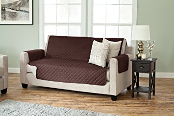 Deluxe Reversible Quilted Furniture Protector. Two Fresh Looks in One. By Home Fashion Designs. (Sofa - Chocolate / Flax)