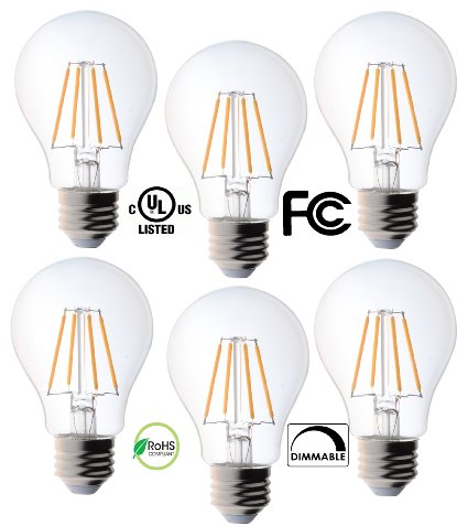 Bioluz LED Clear LED Edison Style Dimmable Filament A19 4.5w = 40 Watt Equivalent Soft White (2700K) Light Bulb UL Listed