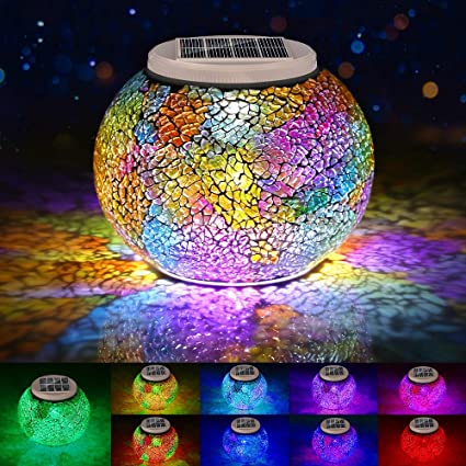 Color Changing Mosaic Solar Lights Outdoor Decorative, Solar Table Lamp Waterproof Multi-Color Led Glasses Night Light for Garden, Party, Bedroom, Patio, Lawn, Indoor, Ideal Gifts
