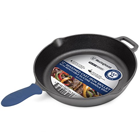 Westinghouse WFL100A Select Series Seasoned Cast Iron 12-Inch Skillet with Removable Silicone Handle Grip - Amazon Exclusive