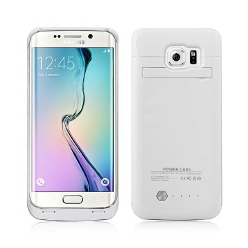 Galaxy S6 Edge Battery Case, NewNow 4200mAh USB Rechargeable Extended Charging Case Battery Replacement Cover Backup Power Bank Case with Kickstand for Samsung Galaxy S6 Edge (White)