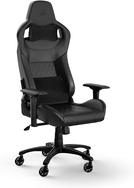 Corsair T1 RACE Gaming Chair (2023) – Racing-Inspired Design – Comfortable Leatherette Exterior – Steel Construction – 4D Armrests – Black