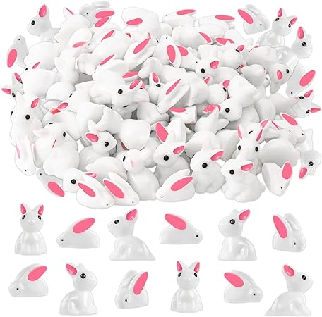 Miniature Rabbit Figurines, 100Pcs Mini Resin Bunny Animals Toy, Miniature Rabbit for Landscape Ornaments Miniature Garden Decor Potted Plant,Cake Topper Decoration