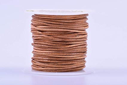 KONMAY 25 Yards Solid Round 2.0mm Natural Genuine/Real Leather Cord Braiding String (2.0mm, Natural)