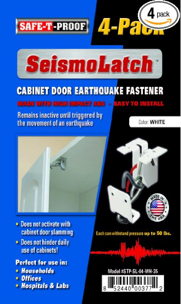 SeismoLatch Earthquake Activated Cabinet Latch (White Color-4 Pack)