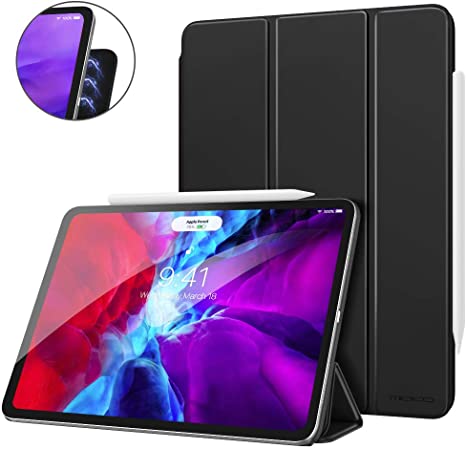 MoKo Smart Folio Case Fit iPad Pro 12.9 4th Generation 2020 & 2018 - [Support Apple Pencil 2 Charging] Slim Lightweight Smart Shell Stand Cover, Strong Magnetic Adsorption, Auto Wake/Sleep - Black