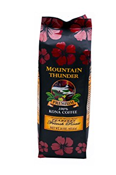 100% Kona Coffee - Peaberry - Whole Bean - French Roast - 16 Ounce Bag - by Mountain Thunder Coffee Plantation