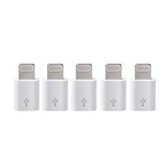 Micro USB to iPhone Style Converter Connector Adapter - Original White - [5 Pack] also for iPod Touch / iPad Mini / iPad Air