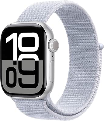 Apple Watch Series 10 (GPS   Cellular 42 mm) Smartwatch mit Aluminiumgehäuse in Silber und Sport Loop in Blaue Wolke (One Size). Fitnesstracker, EKG App, Always-On Retina Display, CO₂ neutral