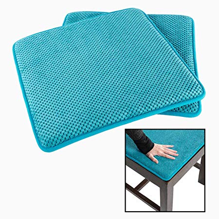 Homescapes Cobalt Blue Memory Foam Seat Pads Set of 2 with Non-Slip Backing Soft Touch Textured Feel Seat Cushion, 40 x 40 cm Washable Chair Pads