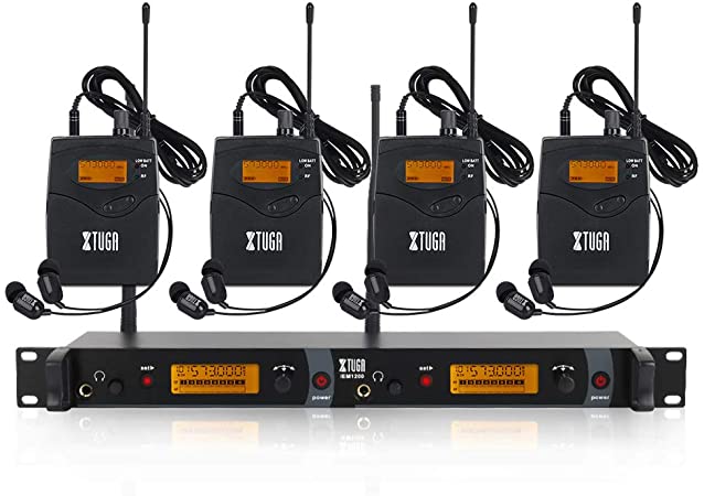 IEM1200 Wireless in Ear Monitor System 2 Channel 2/4 Bodypack Monitoring with in Earphone Wireless Type Used for Stage or Studio (4 Bodypacks)