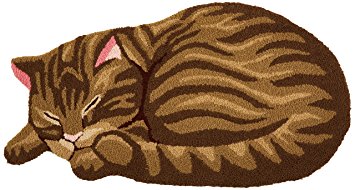 Hughapy Brown Cute Sleeping Cat Shaped Bedroom Area Rug,Tabby Cat carpet,33.5 by 18 Inch