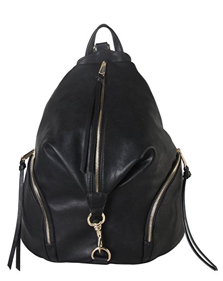 Diophy PU Leather Fashion Backpack with Zipper Pockets on Both Side Womens Purse Handbag AB-052