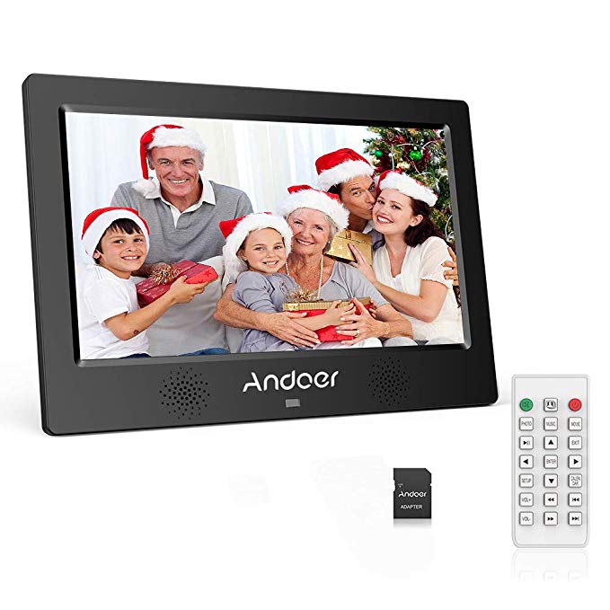 Andoer 10.1 Inch Digital Picture Photo Frame 16:9 IPS Screen Include 8GB SD Card Support Video, USB and SD Card Slots, Calendar, Background Music