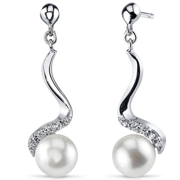70mm Freshwater Cultured White Pearl Dangling Earrings in Sterling Silver