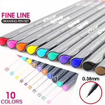 Ktdorns 0.38mm Fineliner Sketch Drawing Color Pens Set Porous-Point Fine Line Highliner Watercolor Markers for Coloring Book Bullet Journal Art Craft Projects Pack of 10 in Assorted Colors