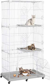 Yaheetech Multi-Tier Rolling Large Wire Pet Cat Kitten Cage Crate Playpen Enclosure with Shelves Indoor