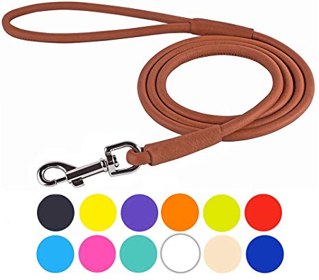 CollarDirect Rolled Leather Dog Leash 4ft, Soft Padded Training Leather Dog Lead 6ft, Puppy Leash Rolled Leather Small Medium Large Black Blue Red Orange Green Pink White