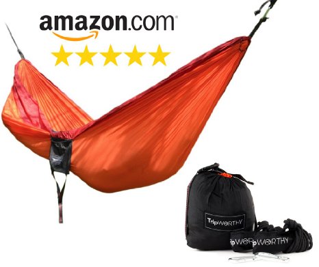 Premium Outdoor Hammock for Hiking, Camping, Backpacking & More - FREE Hanging Straps! - Parachute Nylon Fabric - Compact & Lightweight Set - Bag, Stainless Steel Carabiner, Rope and Tree Straps