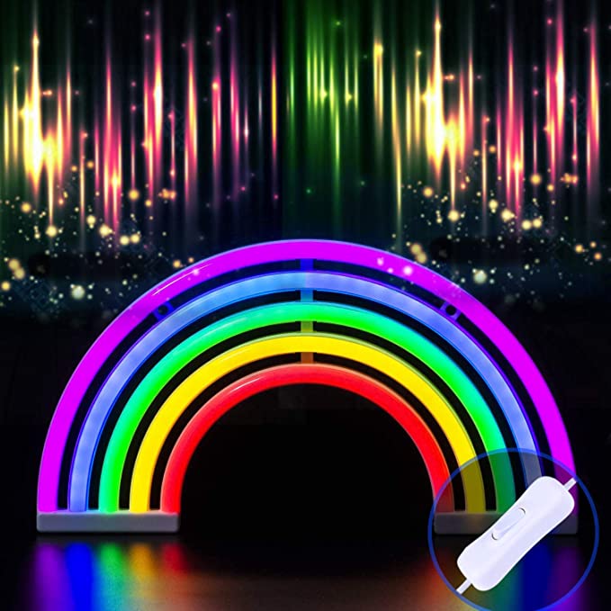 XIYUNTE Rainbow Neon Lights for Wall Decor, USB Powered Rainbow Neon Signs with Switch, Rainbow Shaped Signs Light up for Bedroom,Living Room,Kids Room,Bar,Birthday Party,Wedding